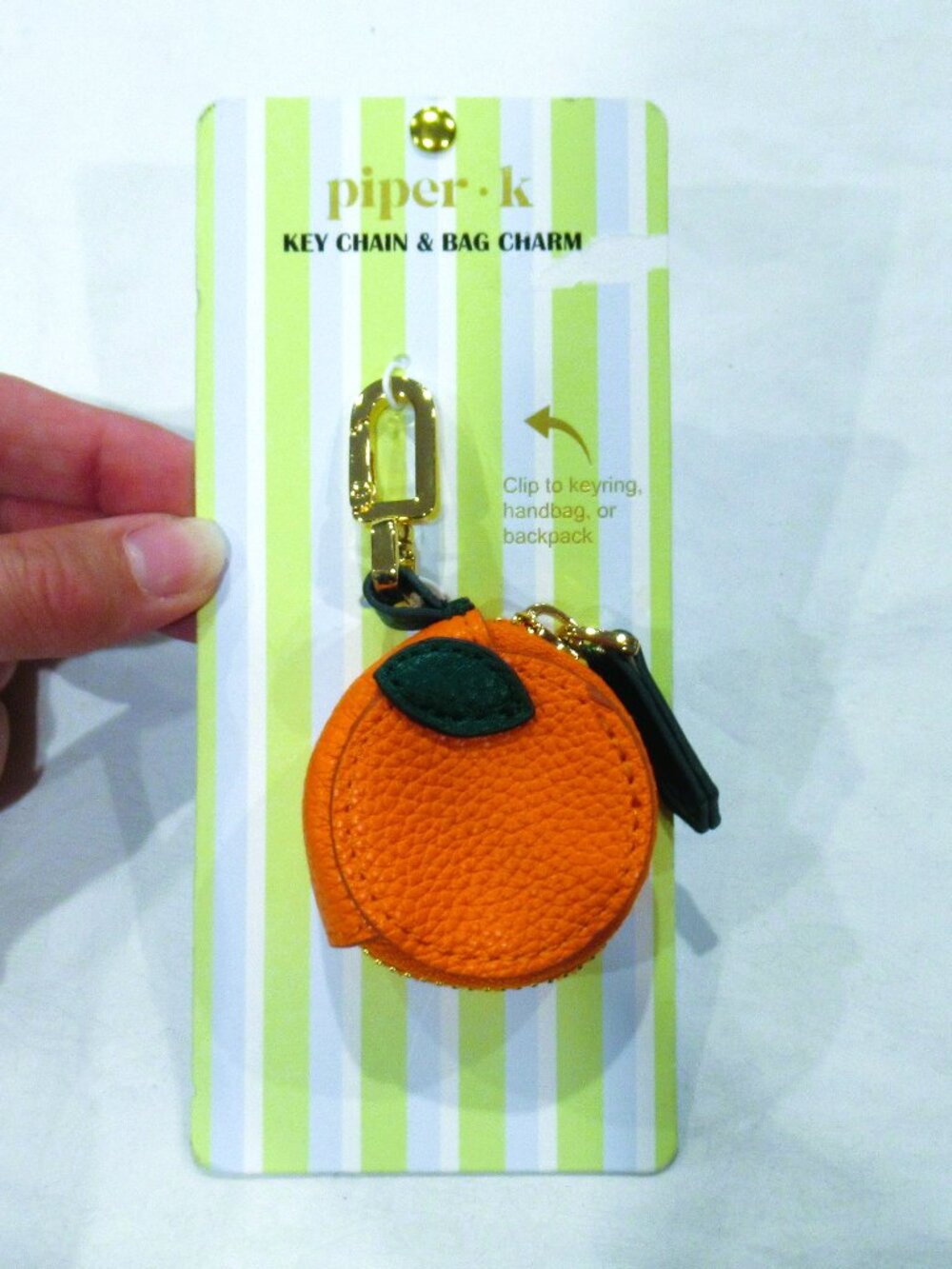 Piper K orange shaped bag charm / keychain / coin wallet, NWT